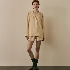 Almond Linen Pajama Shorts Set