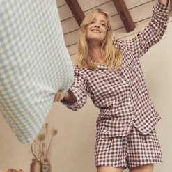 Berry Gingham Pajama Shorts Set