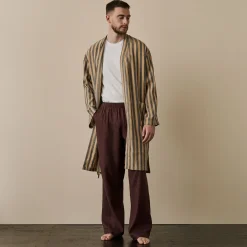 Blue & Porcini Striped Linen Robe