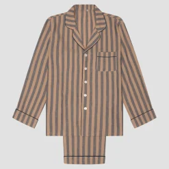 Blue & Porcini Striped Linen Pajama Set