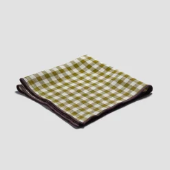 Botanical Green Gingham 100% Linen Napkins Set of 4
