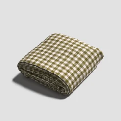 Botanical Green Gingham Linen Blend Duvet Cover