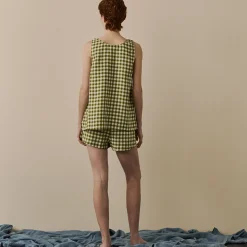 Botanical Green Gingham Linen Cami Set