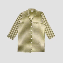 Botanical Green Gingham Linen Night Shirt