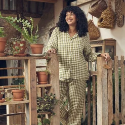 Botanical Green Gingham Linen Pajama Set