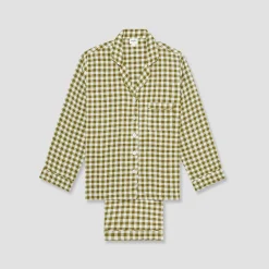Botanical Green Gingham Linen Pajama Set