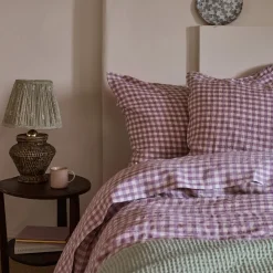 Elderberry Gingham 100% Linen Pillowcases (Pair)