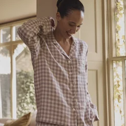Elderberry Gingham Linen Women's Pajama Shirt