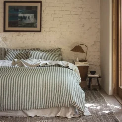 Fern Green Pembroke Stripe Linen Blend Duvet Cover