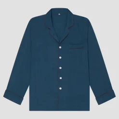 Marine Blue Linen Tencel Men's Pajama Shirt