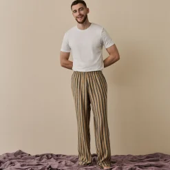 Men's Blue & Porcini Striped Linen Pajama Pants