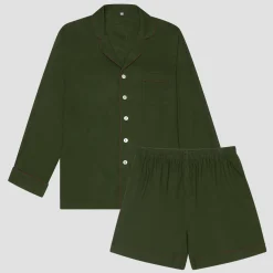 Men's Fern Green Linen Pajama Short Set