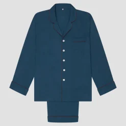 Men's Marine Blue Linen Pajama Set