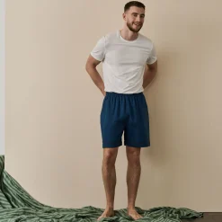 Men's Marine Blue Linen Pajama Shorts