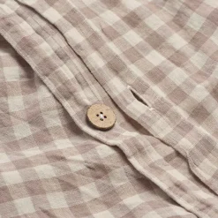 Mushroom Gingham 100% Linen Duvet Cover