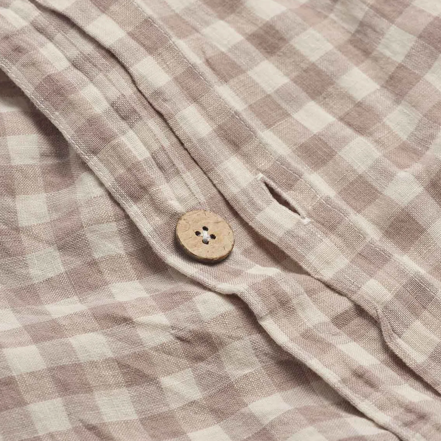 Mushroom Gingham 100% Linen Duvet Cover
