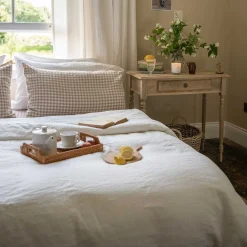 Mushroom Gingham 100% Linen Pillowcases (Pair)