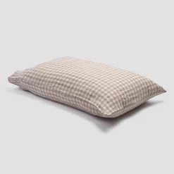 Mushroom Gingham Linen Blend Pillowcase (Pair)