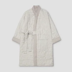 Mushroom Gingham Linen Housecoat