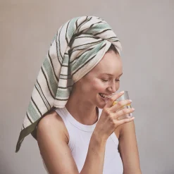 Sage Botanical Green Shoreham Stripe Cotton Towels