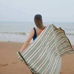 Sage Botanical Green Shoreham Stripe Cotton Towels
