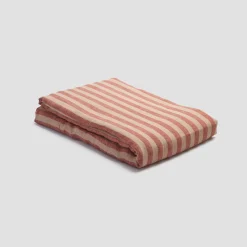 Sandstone Red Pembroke Stripe Linen Blend Flat Sheet