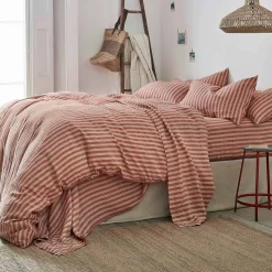 Sandstone Red Stripe 100% Linen Duvet Cover