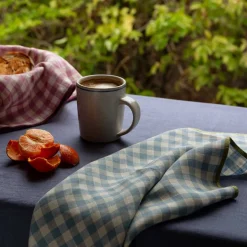 Warm Blue Gingham 100% Linen Napkins Set of 4