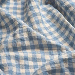 Warm Blue Gingham 100% Linen Pillowcases (Pair)