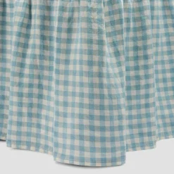 Warm Blue Gingham Linen Blend Bed Skirt