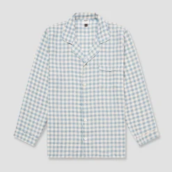 Warm Blue Gingham Linen Pajama Shirt (Top Only)