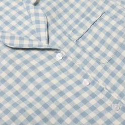 Warm Blue Gingham Linen Pajama Shirt (Top Only)