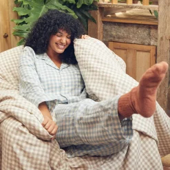 Warm Blue Gingham Linen Pajama pants